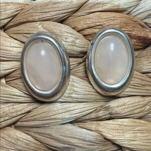 Sterling Silver and Rose Oval Earrings